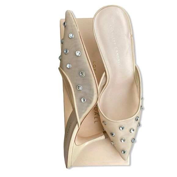 NEW Loeffler Randall Paloma Mules heels shoes Cream rhinestones Revolve 9.5 - Picture 6 of 13